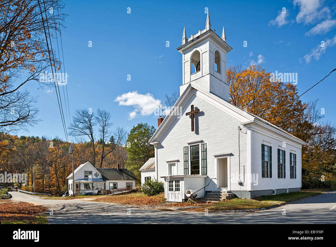 White clapboard church in Maine, New England. Stock Photo