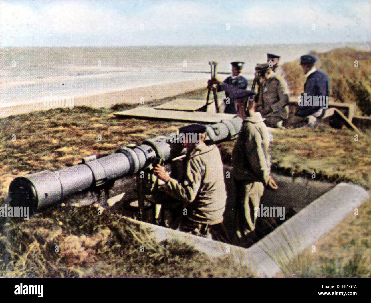 The contemporary colorized German propaganda photo shows a German coast battery, date and location unknown (1914-1918). Photo: Neumann Archive - NO WIRE SERVICE – Stock Photo