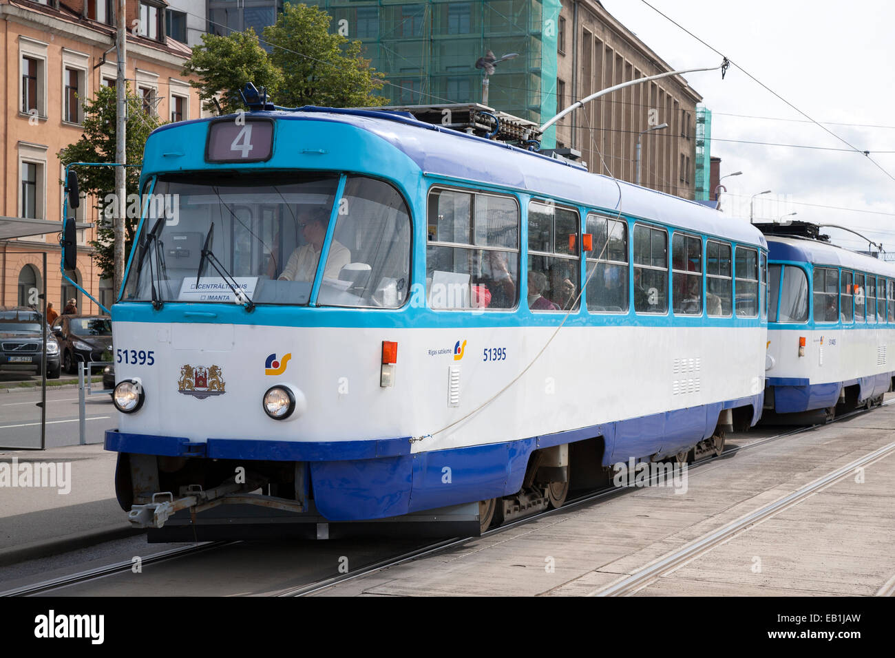 Tram or Trolley Bus at Stop in Riga, Latvia Stock Photo Alamy
