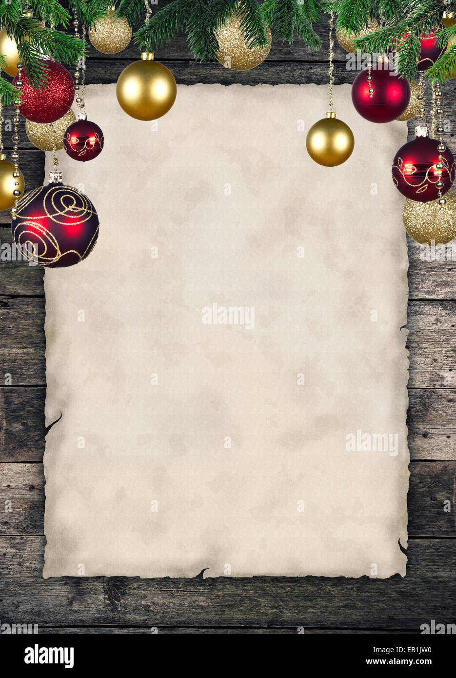 Christmas celebration theme with blank paper for text Stock Photo Alamy