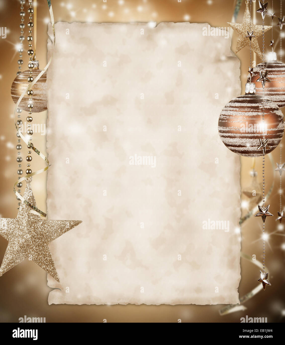 Christmas background with blank paper Stock Photo