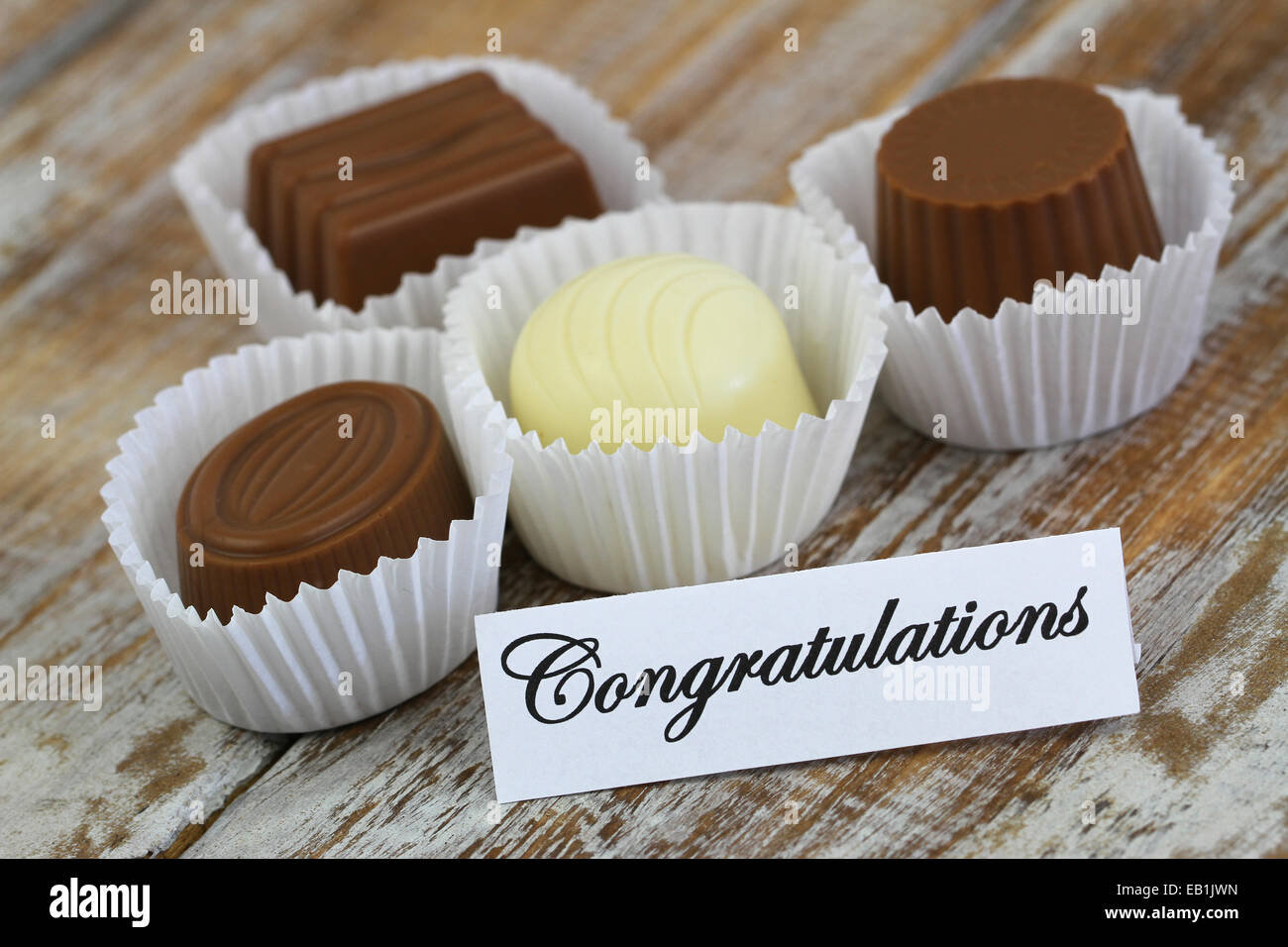 Congratulations card with assorted chocolates Stock Photo