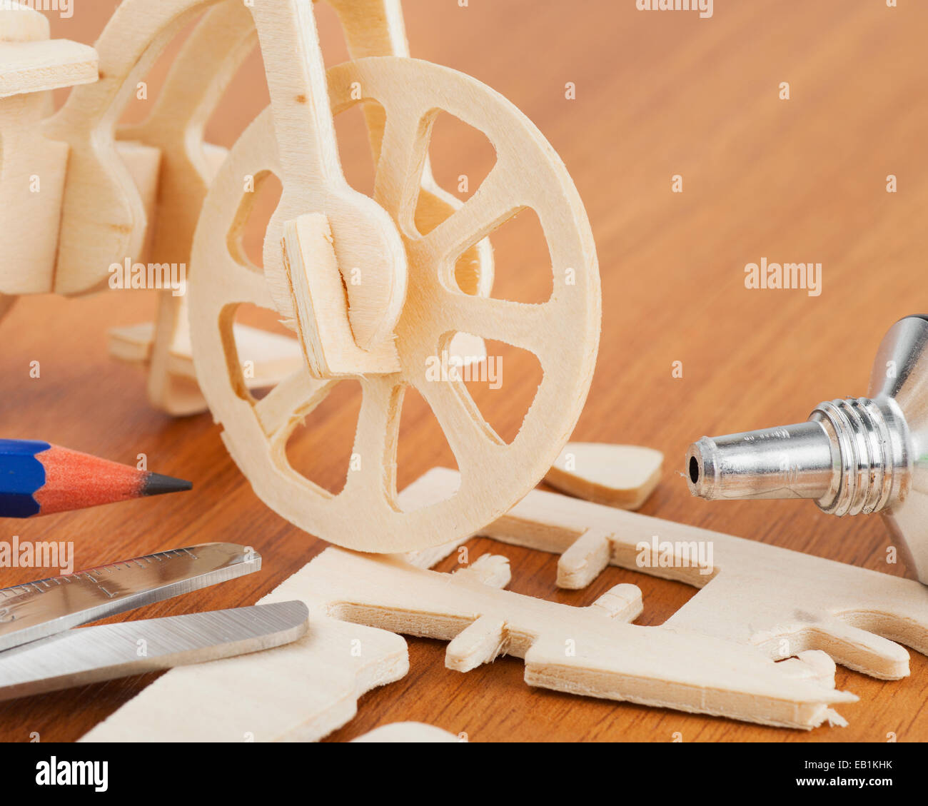 wooden bicycle toy woodcraft construction kit Stock Photo Alamy