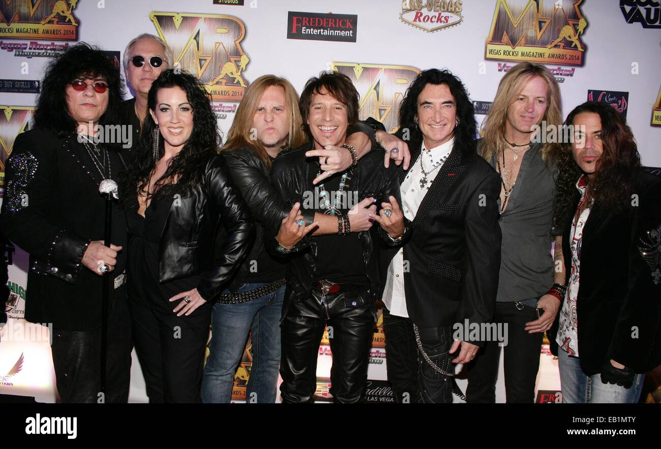 Las Vegas, NV, USA. 23rd Nov, 2014. Paul Shortino, Jason Boyleston, Stephanie Calvert, Andrew Freeman Jay Schellen, Robin McAuley, Doug Aldrich, Michael T. Ross at arrivals for Vegas Rocks! Magazine Awards, The Pearl at Palms Casino Resort, Las Vegas, NV November 23, 2014. Credit:  James Atoa/Everett Collection/Alamy Live News Stock Photo