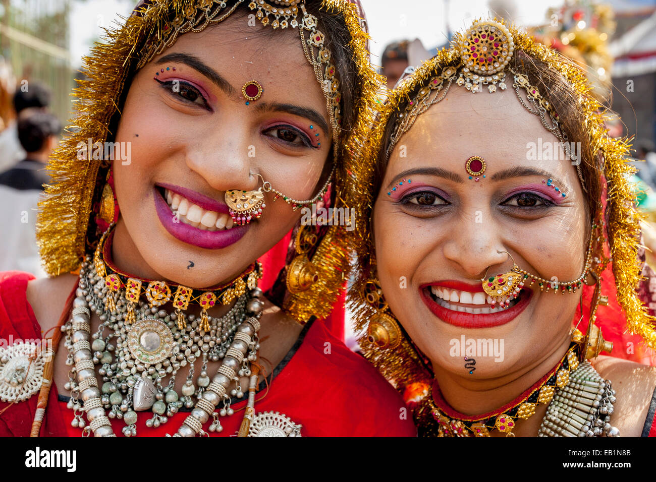 Local People Take Part In A Street Procession, Pushkar Camel Fair, Pushkar, Rajasthan, India Stock Photo
