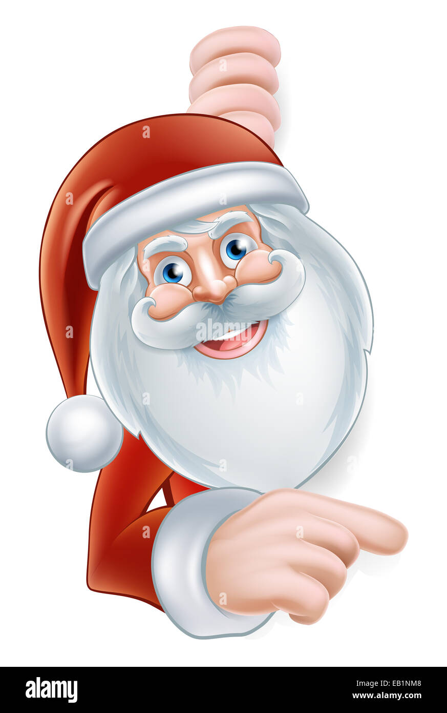 An illustration of a cute Cartoon Santa Pointing at a sign Stock Photo