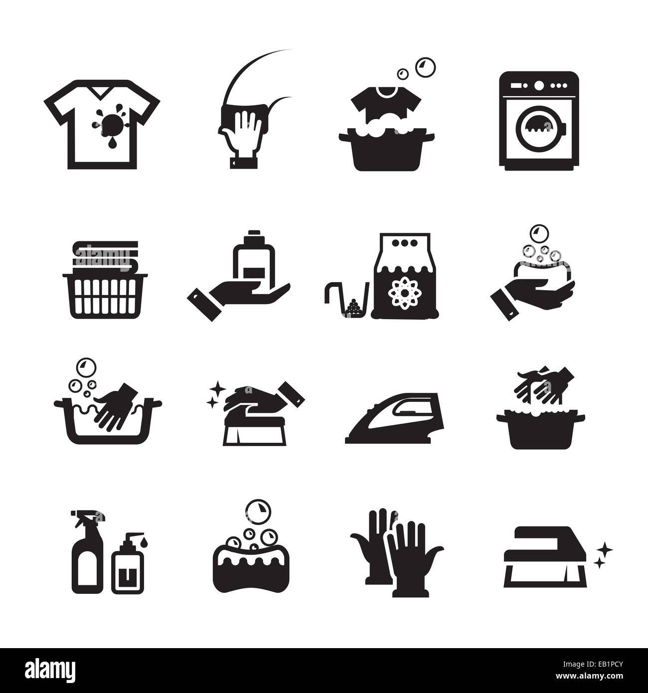 Laundry washing icons set. Collection of icons on white background Stock Photo