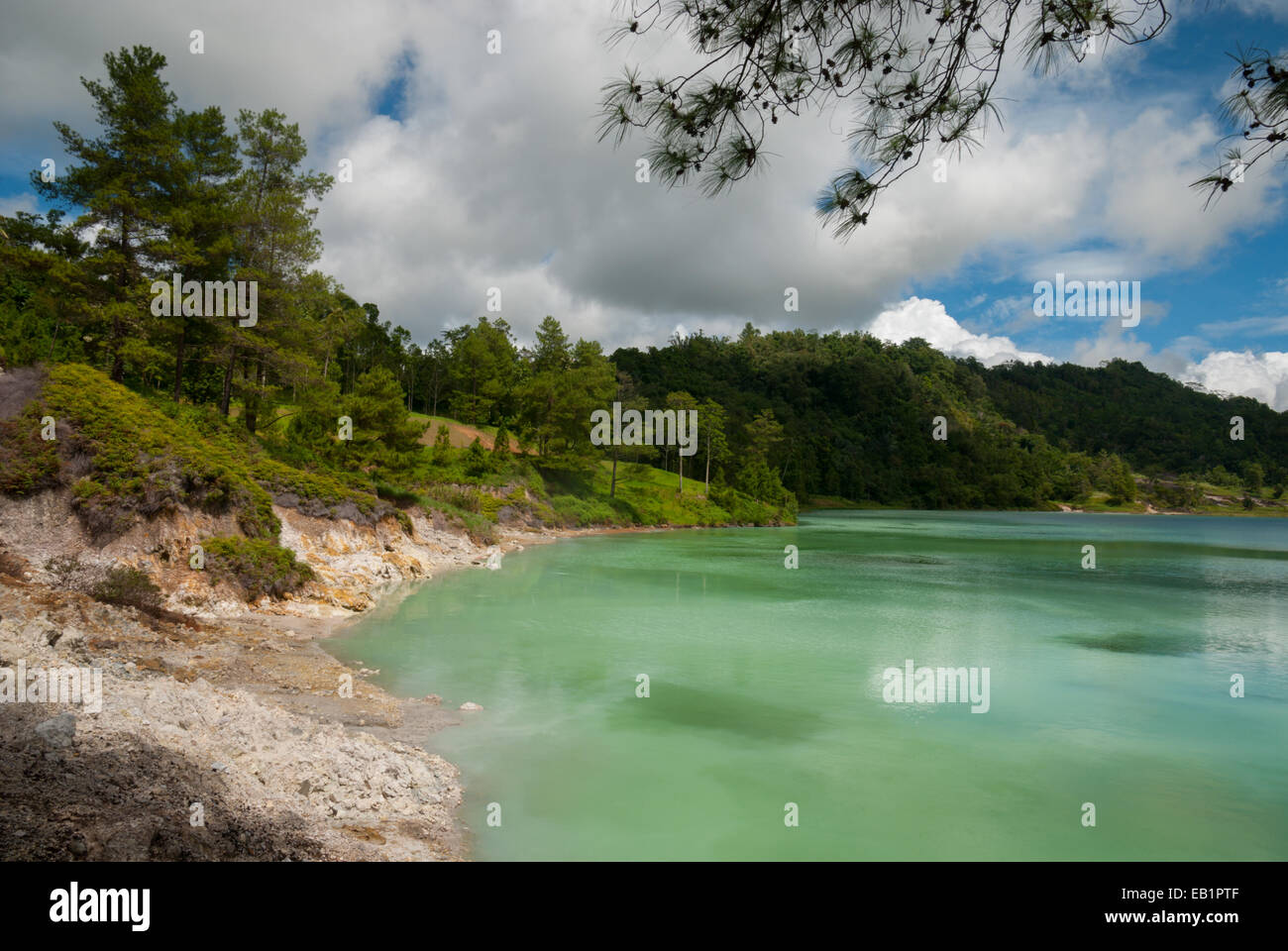 Linow Lake, a water-filled volcanic crater in North Sulawesi, Indonesia. Stock Photo