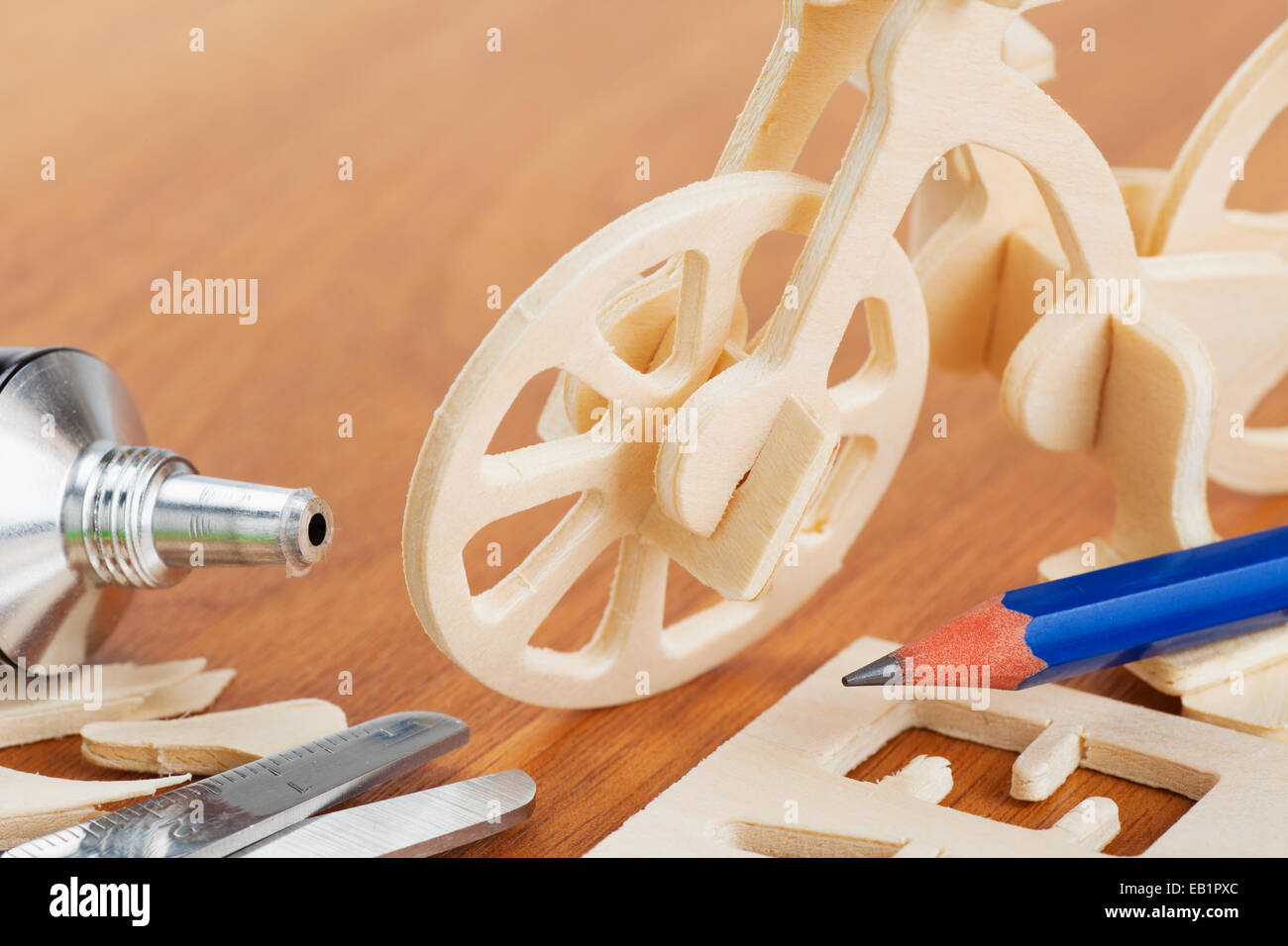 wooden bicycle toy woodcraft construction kit Stock Photo Alamy