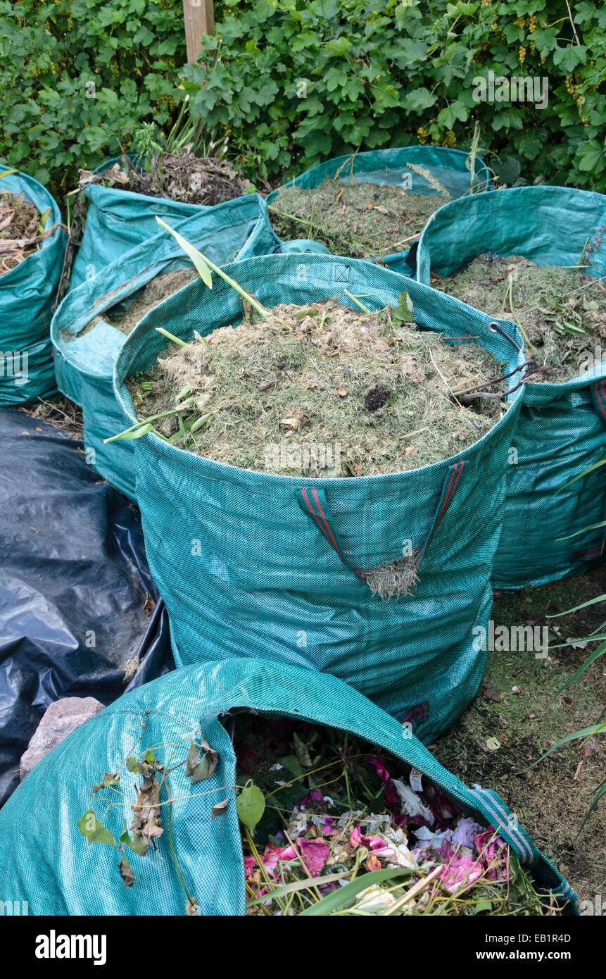 Bags with garden debris Stock Photo