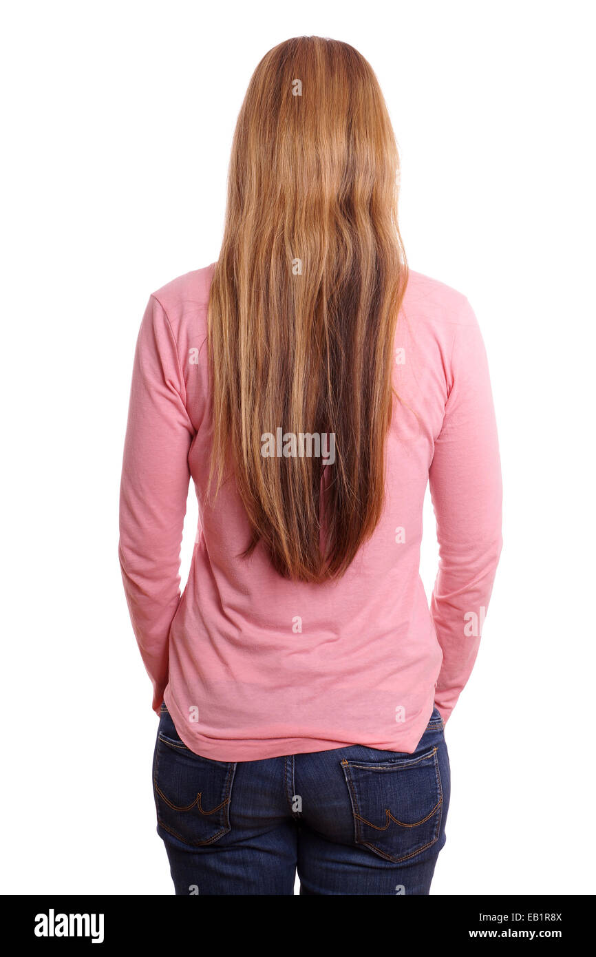 Young Woman With Long Blond Hair Seen From Behind Stock Photo