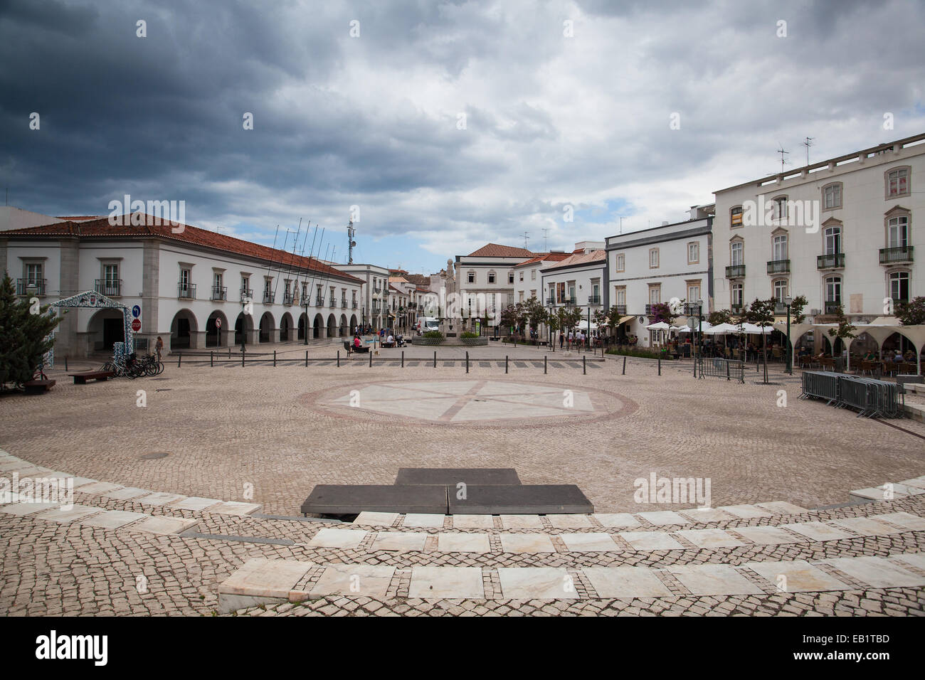 TAVIRA,PORTUGAL-JULY 7,2014: Renovated historic square in Tavira city. Stock Photo