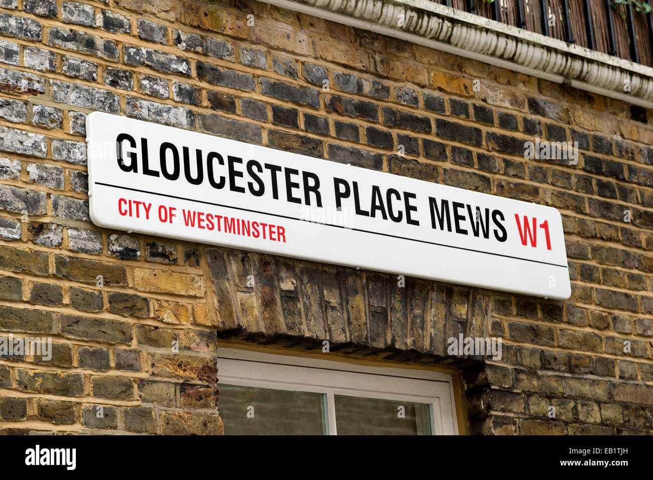 Gloucester Place Mews street sign, Marylebone, London, England, UK Stock Photo