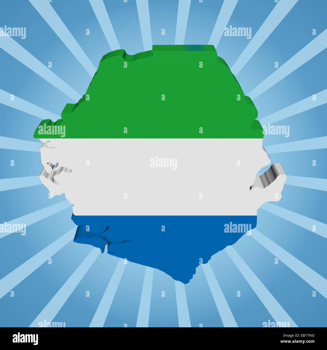 Sierra Leone map flag on blue sunburst illustration Stock Photo - Alamy