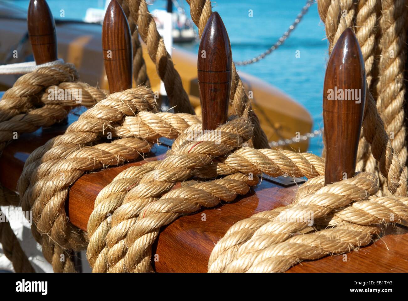 Yacht Rope Rack Yacht's ropes and tackles- marine rigging equipment Stock Photo - Alamy