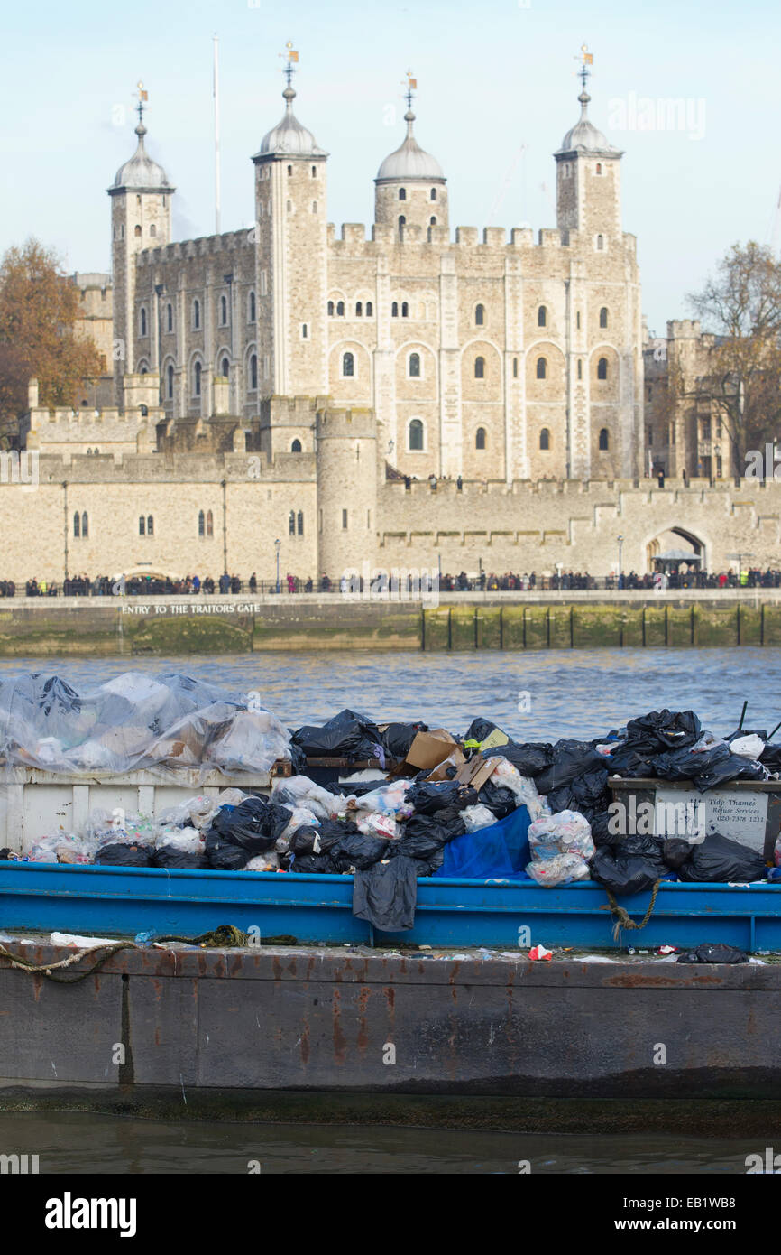 Refuse and waste disposal collected on the River Thames, London