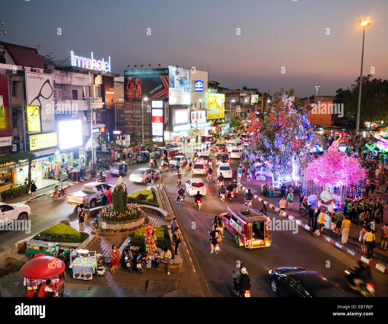 Chiang Mai at night in Thailand Stock Photo