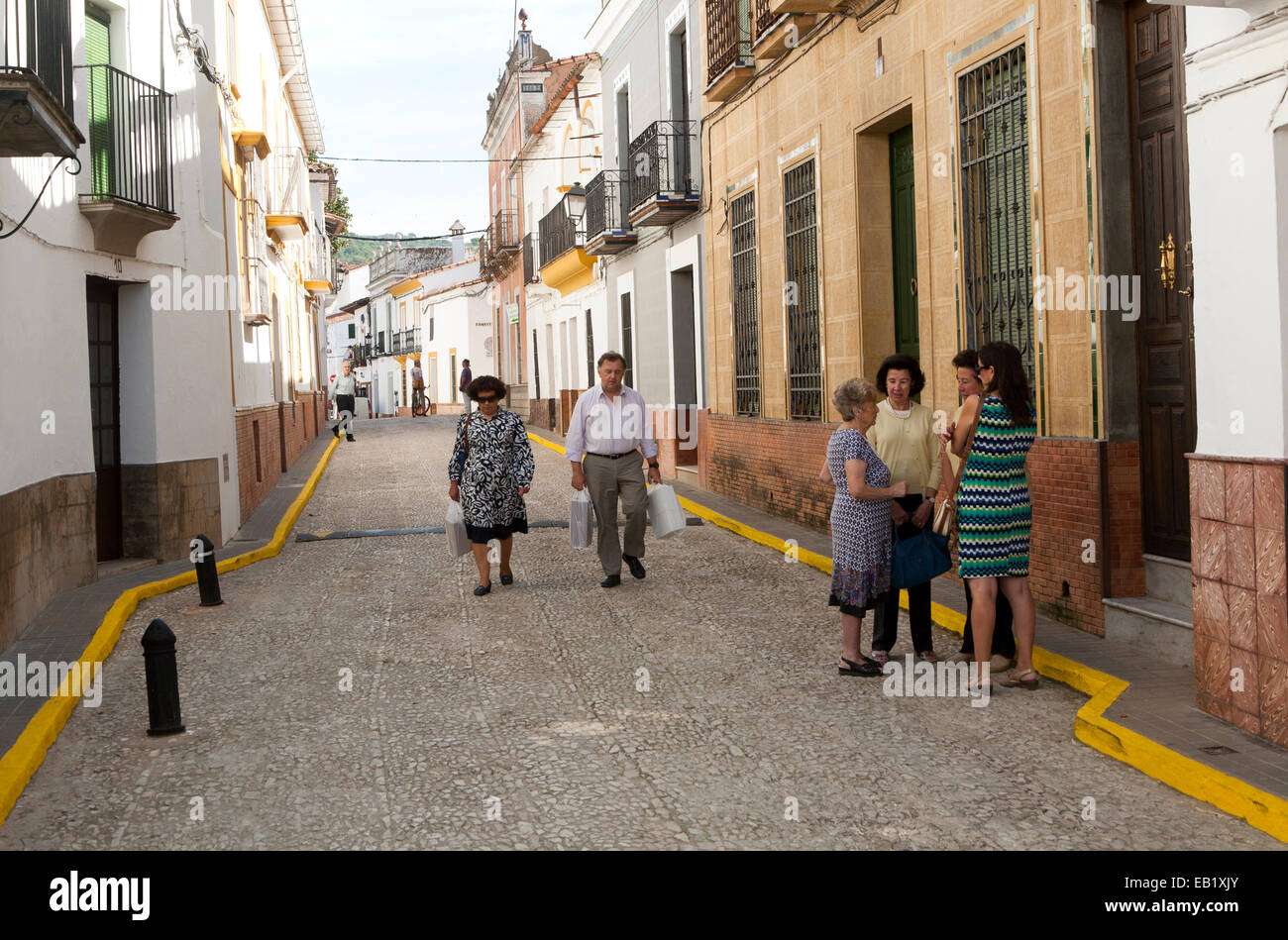 Group of women talking in the street, village of Alajar, Sierra de Aracena, Huelva province, Spain Stock Photo