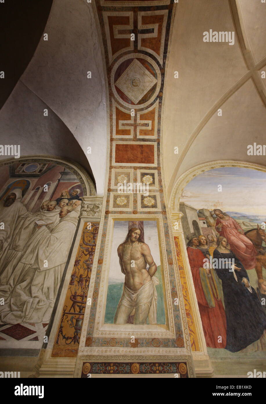 Fresco at Abbey of Monte Oliveto Maggiore in Tuscany, Italy. Stock Photo