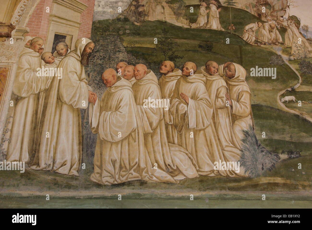 Fresco at Abbey of Monte Oliveto Maggiore in Tuscany, Italy. Stock Photo