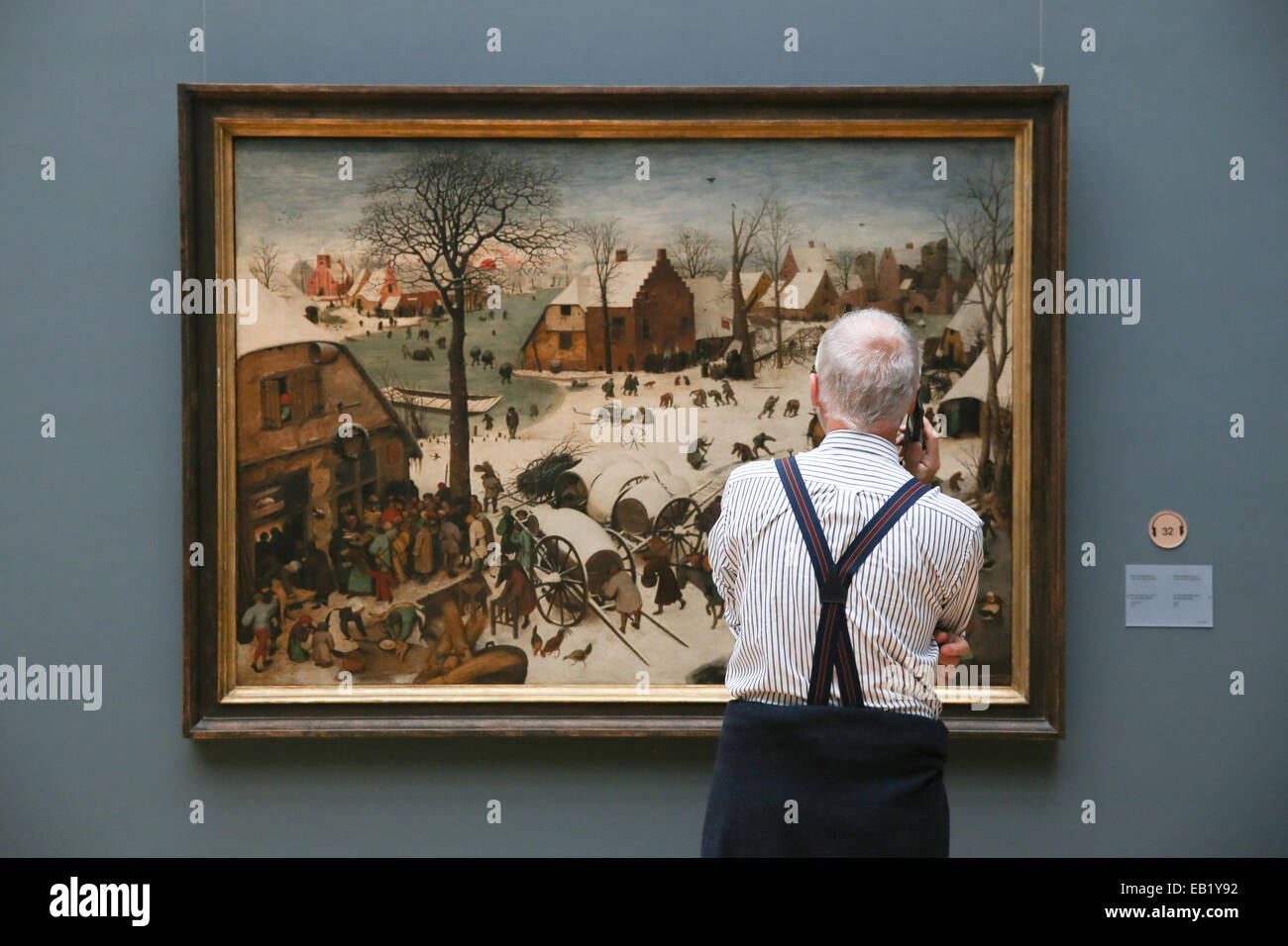 old white hair man male tourist painting art gallery europe brussels Stock Photo