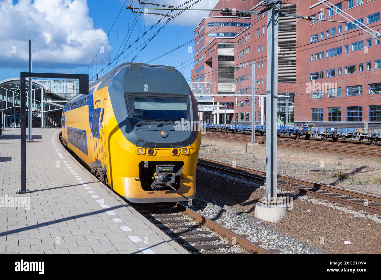 Dutch intercity train leaving the central station of Amersfoort, The Netherlands Stock Photo