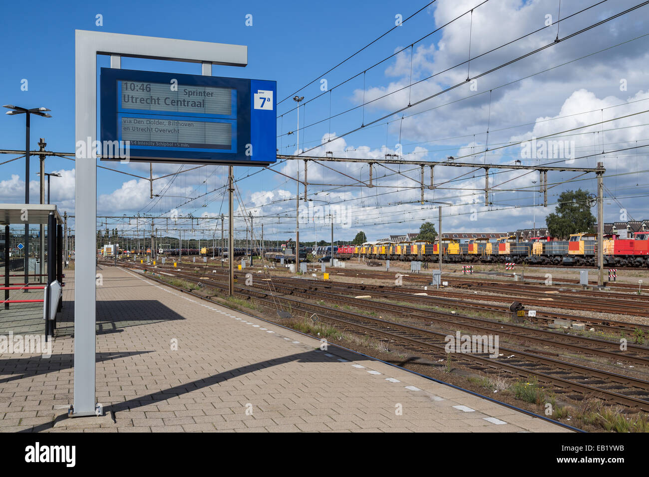 Notice board with departure times at Dutch railway station of Amersfoort Stock Photo