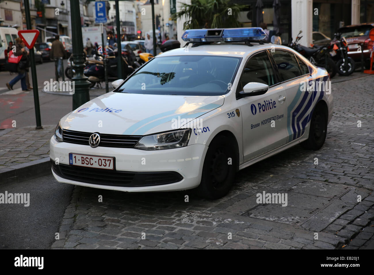 white Brussels police car cop vehicle Stock Photo