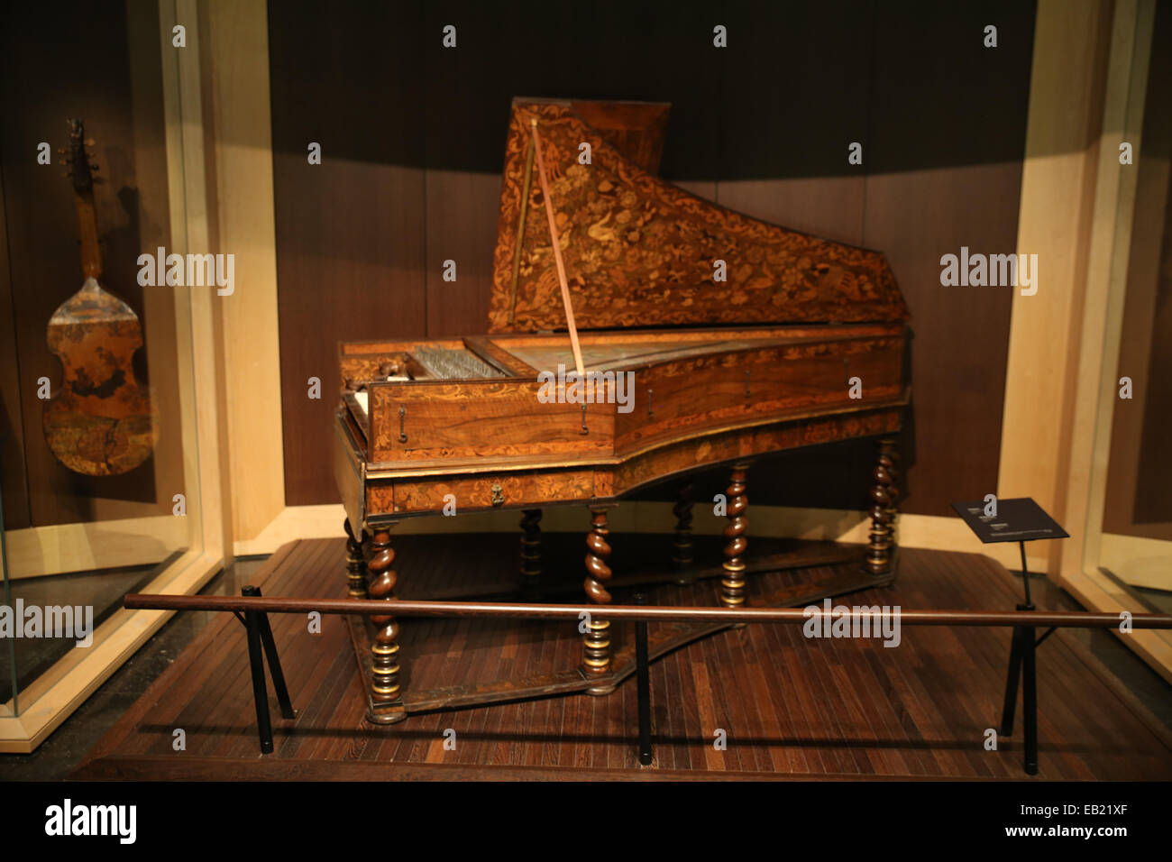 vintage wooden piano display museum Stock Photo