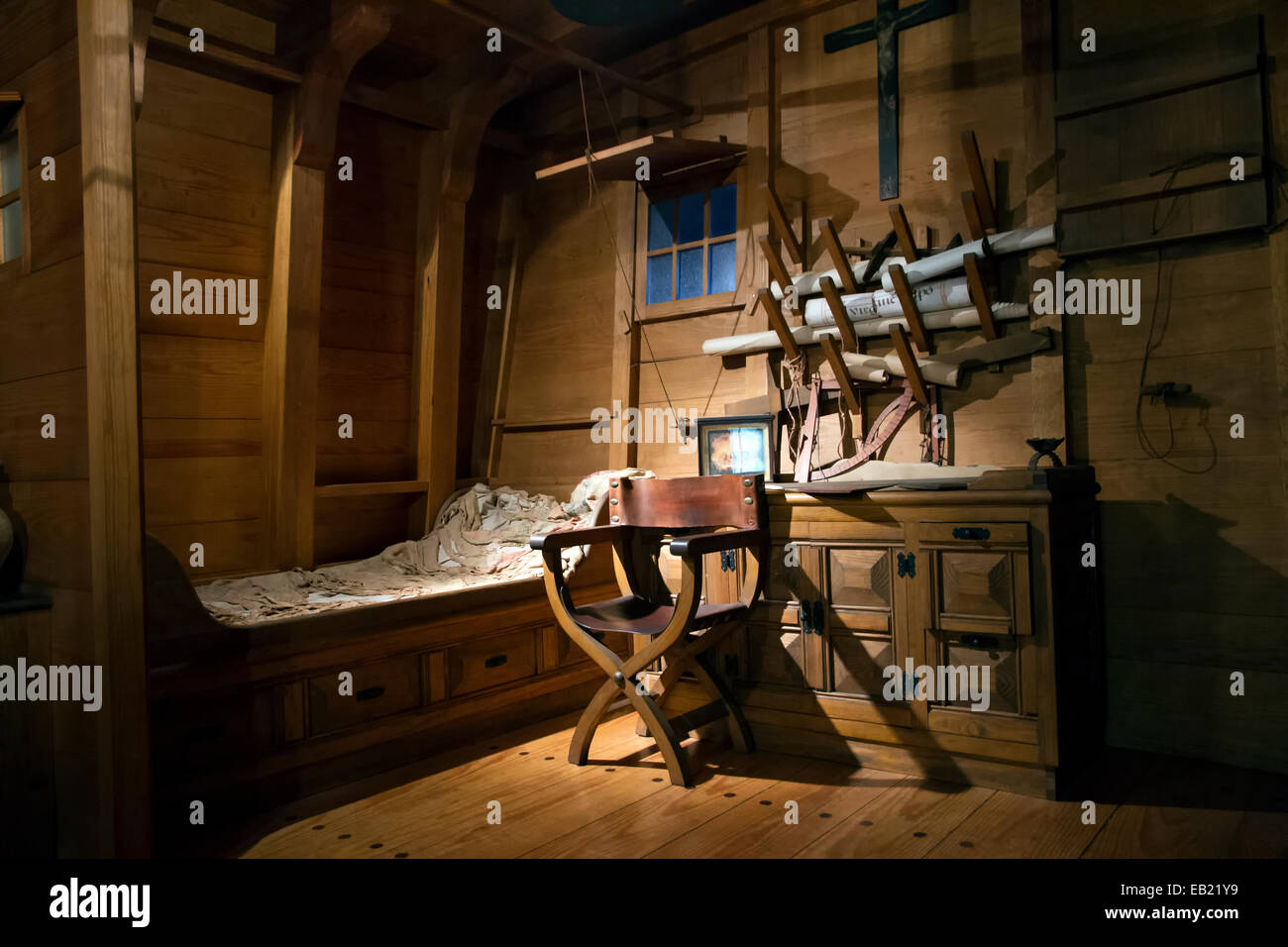 Replica of Christopher Colombus' cabin in the Casa de Colon Museum in Las Palmas Stock Photo