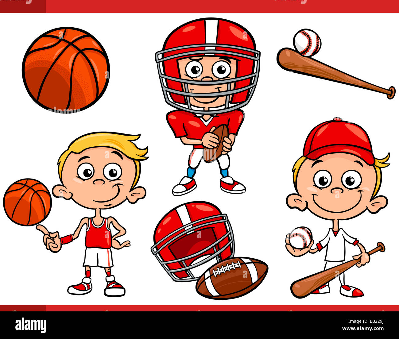 Cartoon Illustration of Funny Boy with American Football and Basketball and Baseball Sport Equipment Stock Photo - Alamy Cartoon Illustration of Funny Boy with American Football and Basketball and Baseball Sport Equipment Stock Photo - Alamy