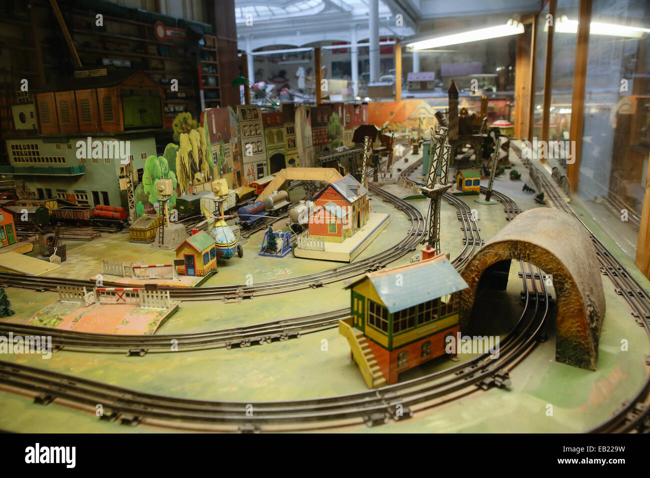vintage railway toy inside museum Stock Photo