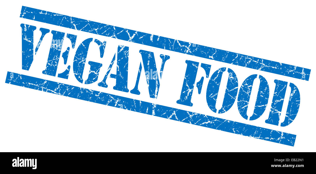 vegan food blue square grunge textured isolated stamp Stock Photo - Alamy