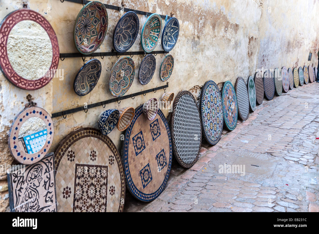 Pottery and souvenirs market in the medina of Fez, Morocco, Africa Stock Photo