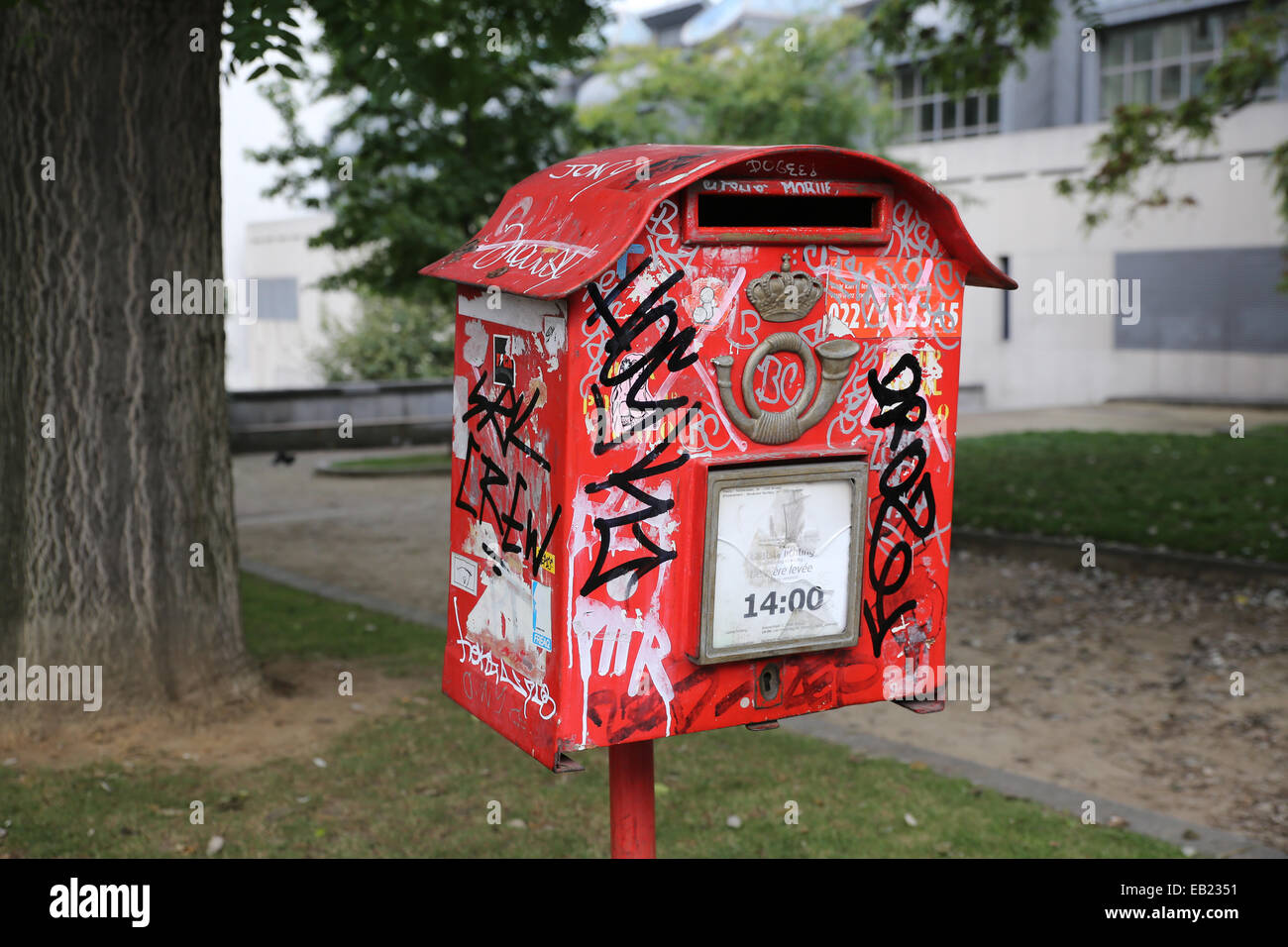 outdoor red post box belgium brussels Stock Photo