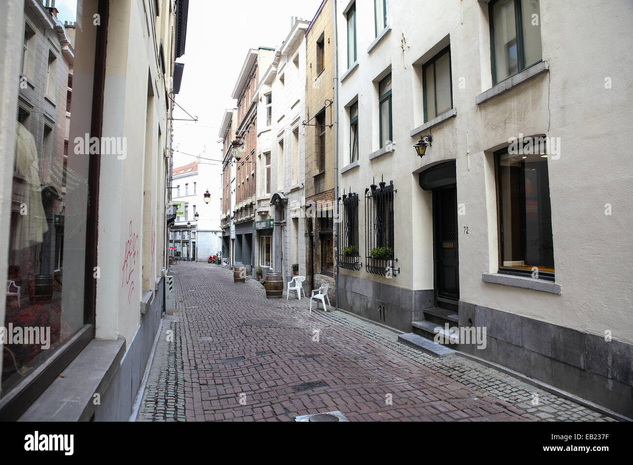 empty narrow alley europe nobody belgium brussels Stock Photo