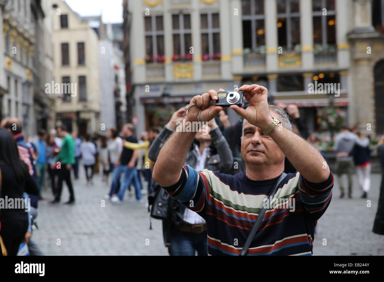 male tourist taking picture europe outdoor Stock Photo