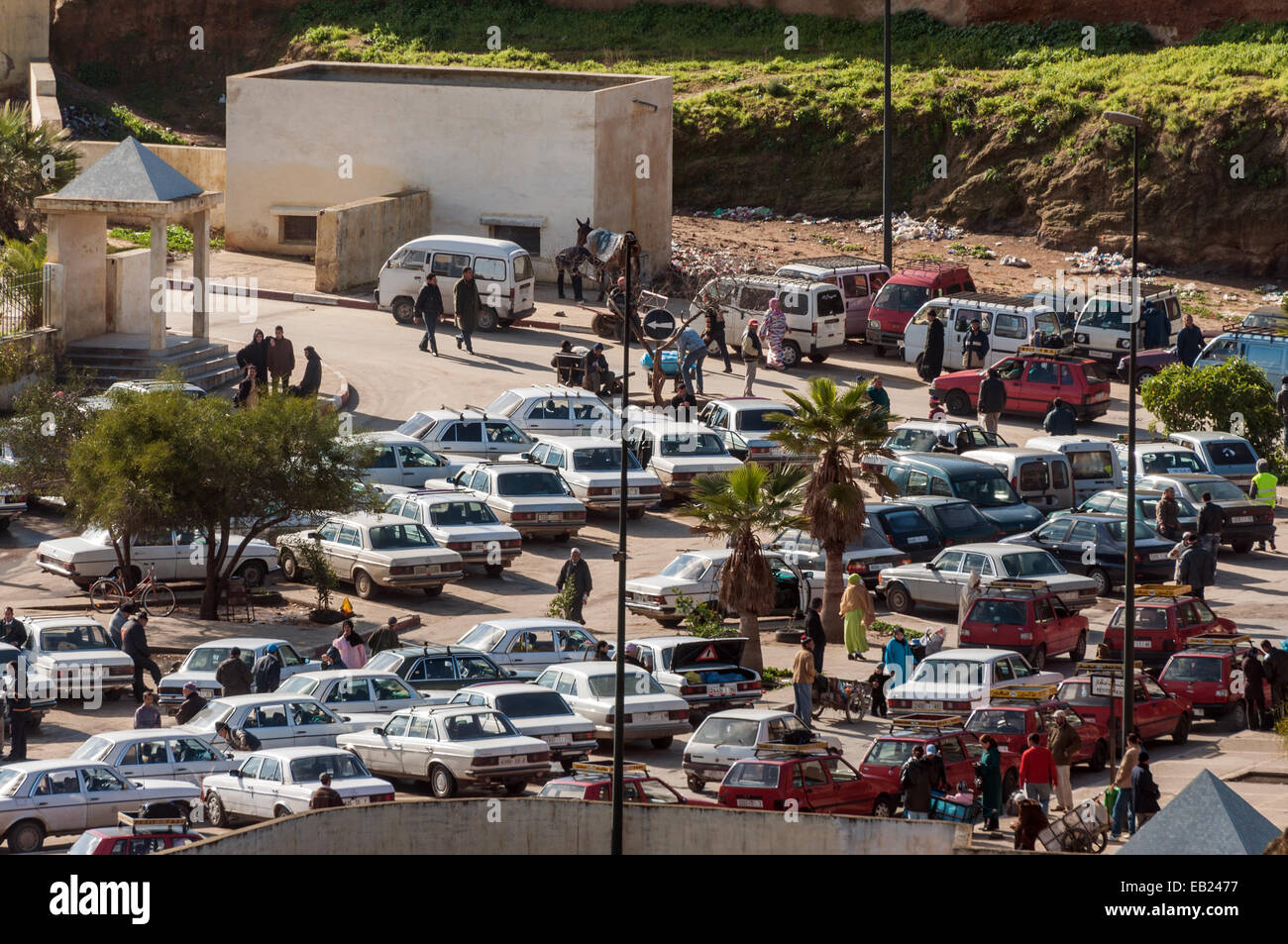 View over the grand taxi station in Fez. December 3, 2008 in Fez, Morocco, Africa Stock Photo