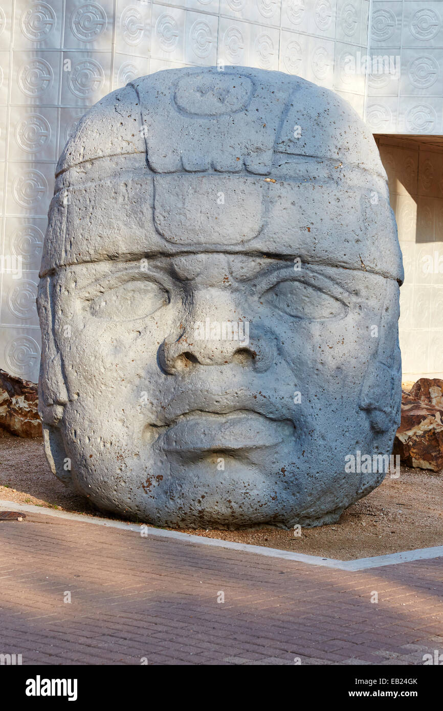 Olmec Head sculpture outside of the Cultural Institute of Mexico in San Antonio, Texas, USA Stock Photo