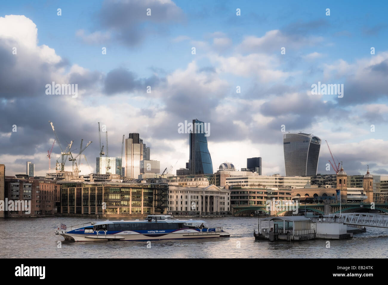 London, Cityscape from the River Thames. Stock Photo