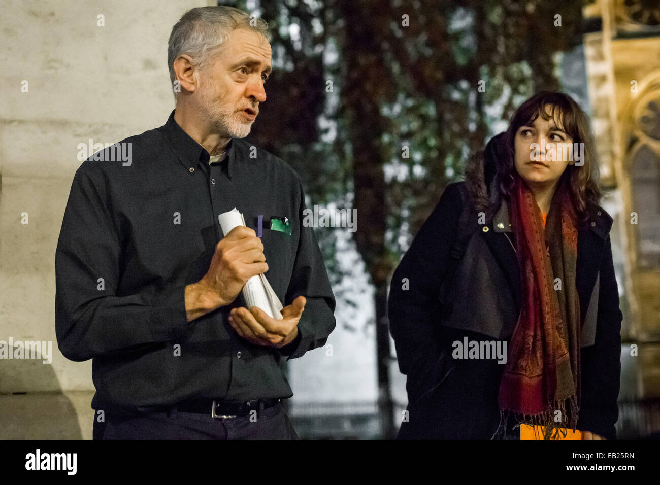 London, UK. 24th Nov, 2014. Jeremy Corbyn MP speaks at ‘End Revenge Evictions’ protest in Westminster © Guy Corbishley/Alamy Live News Stock Photo