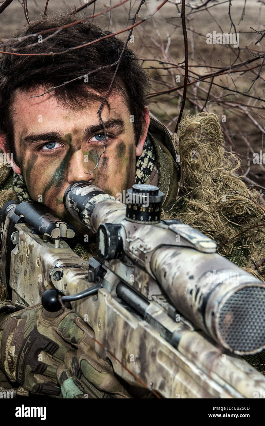 Sniper in Camouflaged Suit with Rifle Stock Image - Image of caucasian,  rifle: 69416251