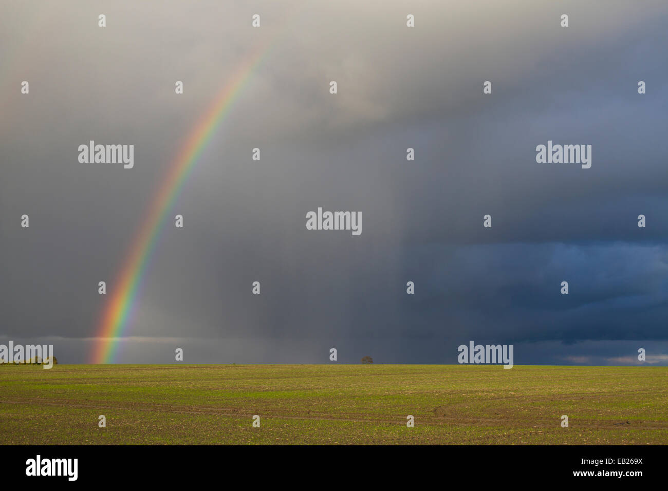 rainbow and edge of rainfall, wiltshire, UK. Stock Photo
