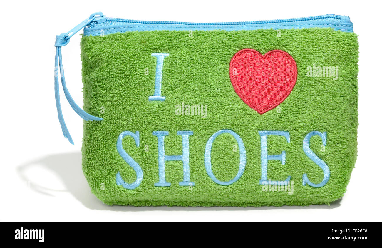 i heart shoes green terrycloth bag Stock Photo Alamy