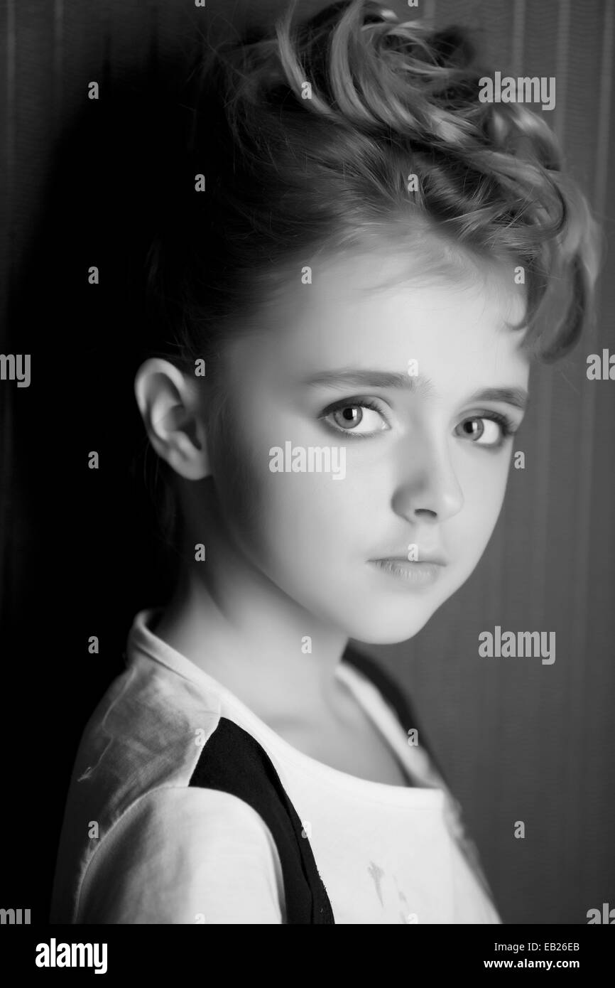 Portrait of beautiful teen girl black and white photography Stock Photo