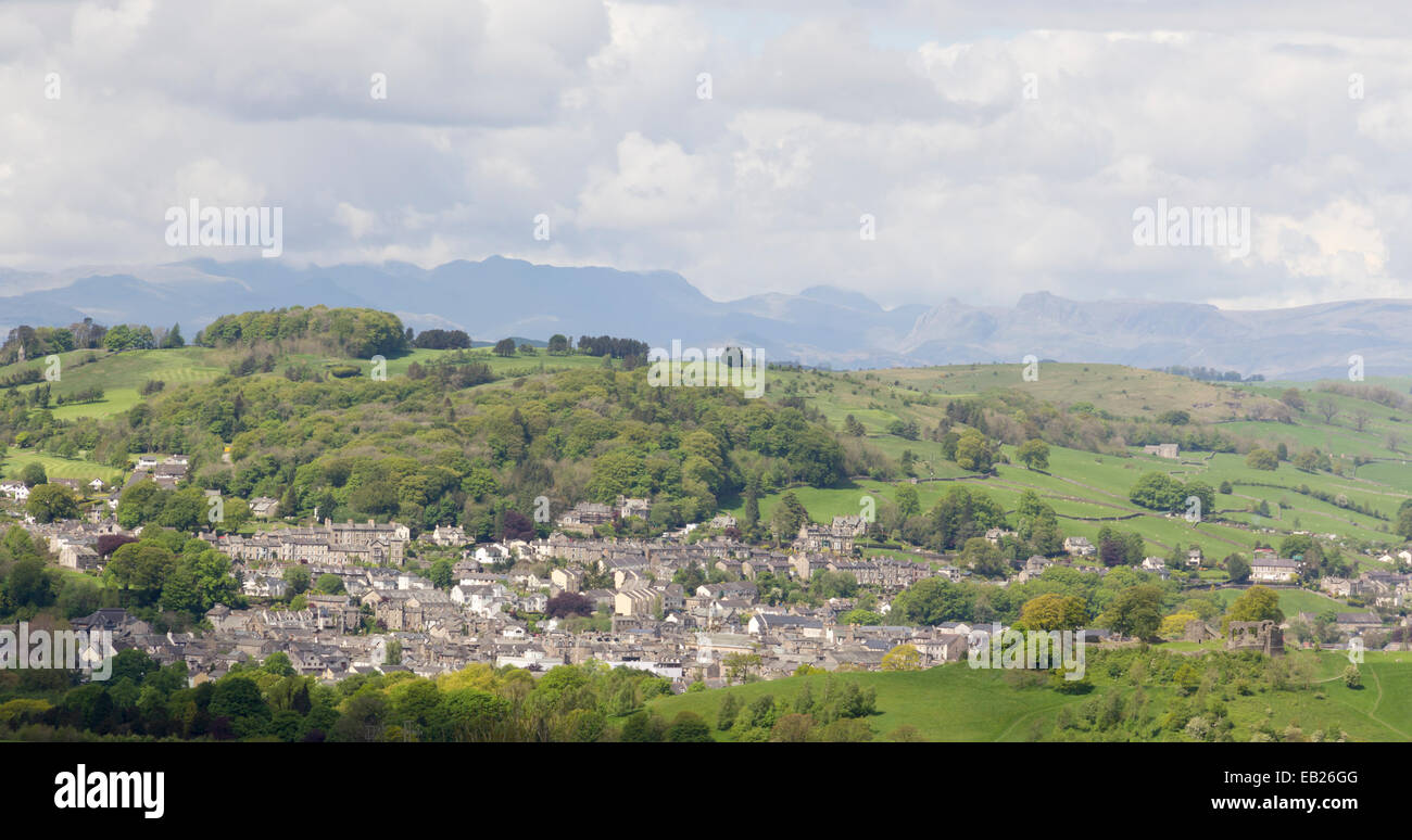 Kendal and western lake District landscape viewing the Fells beyond Lake Windermere from Hayclose Lane, Kendal Stock Photo