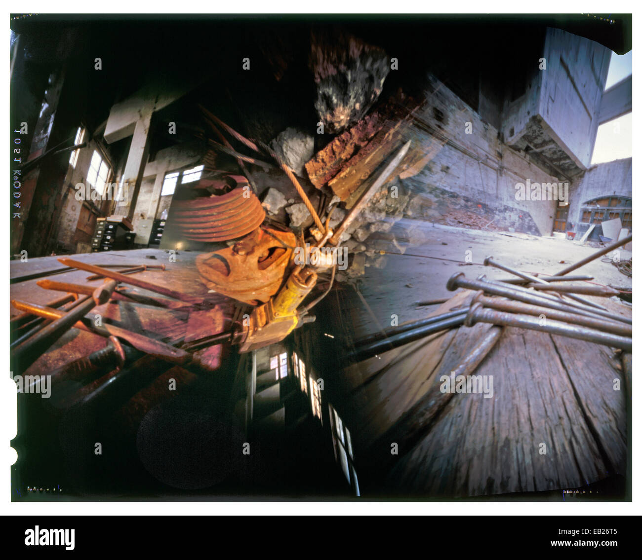 pinhole image of a jackhammer at a construction site in brooklyn, ny. Stock Photo