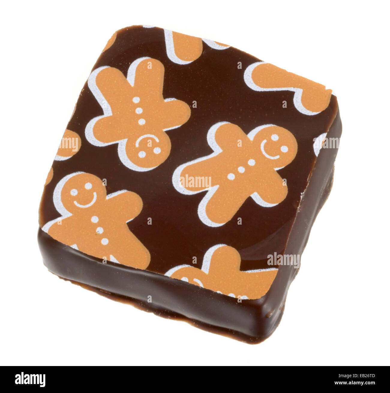 orange and white gingerbread man on jacques torres seasonal chocolate bon bon Stock Photo
