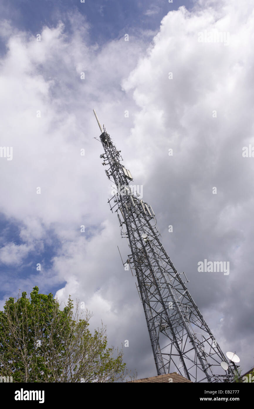 TV transmitter mast on Hayclose Lane, a hill top location overlooking Kendal in the Lake District. Stock Photo