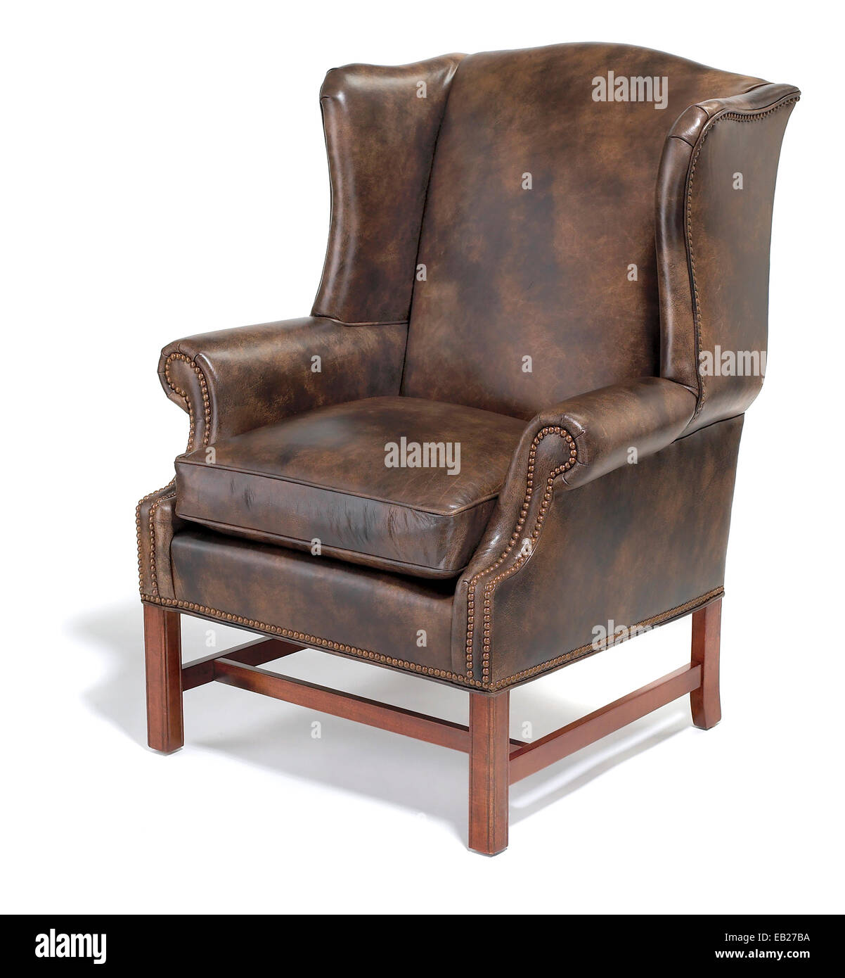 brown leather wing chair Stock Photo